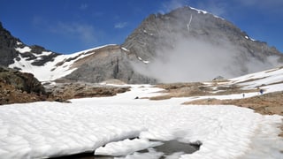 Die Hitze im Gebirge sorgte für eine rasche Ausaperung und starke Gletscherschmelze. Bild vom Lötschenpass.