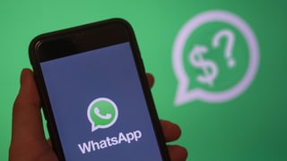 Ein Smartphone mit dem Whatsapp-Logo vor grünem Hintergrund