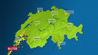 Im Genferseegebiet sind auf der Schweizkarte als farbige Kreuze Blitzeinschläg dargestellt. 