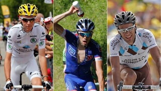 Romain Bardet, Thibaut Pinot und Jean-Christophe Péraud (von links). 