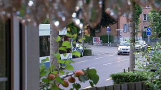 Blick durch ein Fenster auf die Strasse. Blick durch ein Fenster auf die Strasse.
