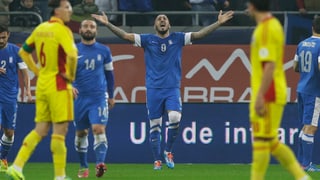 Griechenlands Angreifer Kostas Mitroglou erzielte in den beiden Barrage-Spielen gegen Rumänien 3 Treffer.