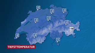Eine Schweizer Karte mit den Temperaturtiefstwerten der kommenden Nacht. Einzig im Tessin liegen mit +1 Grad die Tiefsttemperaturen über dem Gefrierpunkt.