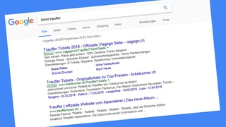 Screenshot Google-Suchergebnisse der Anfrage Tickets Trauffer.