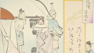 Ein japanischer Holzdruck zeigt eine Szene in Japan.