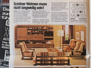 Ein Ausschnitt aus einem alten Möbelprospekt mit einer beige-braunen Polstergruppe