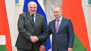 Lukaschenko und Putin schütteln sich die Hände.