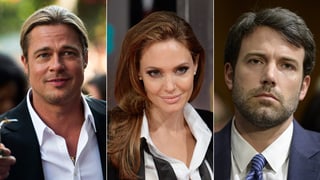Porträts von Brad Pitt, Angelina Jolie und Ben Affleck.