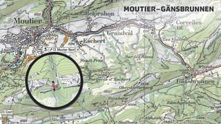 Karte der Route Moutier bis Gänsbrunnen