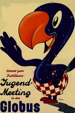 Erstes Globiplakat von 1932: Globi gezeichnet, Werbung für Globus