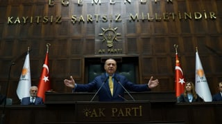Erdogan an einer AKP Konferenz. 