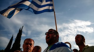 Einige Demonstranten mit einer Griechenland-Flagge.