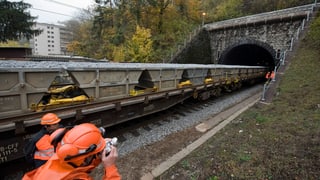 Bahnarbeiter fotografiert den Hauensteintunnel.
