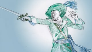 Eine Illustration eines Helden mit einem Schwert.