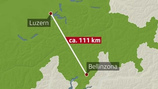 Karte Entfernung Luzern - Bellinzona