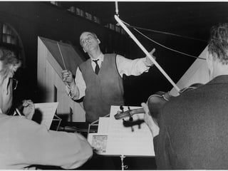 Sicht vom Orchester aus auf den Dirigenten Dumont. Sicht vom Orchester aus auf den Dirigenten Dumont.