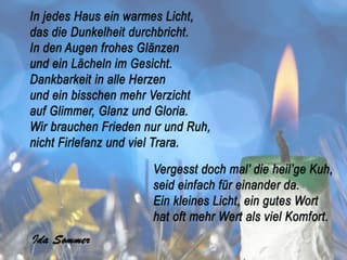 Gdicht über Hintergrund mit Kerze und blau.
