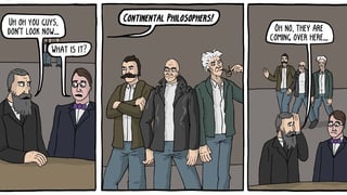 Ein Comic, der Philosophen in einer Bar zeigt.