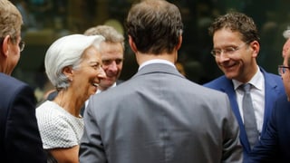 IWF-Chefin Lagarde und Eurogruppen-Chef Dijsselbloem in scheinbar aufgeräumter Stimmung.