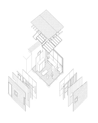 Architekturzeichnung eines sehr kleinen Hauses. 