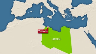 Karte von Libyen, darauf ist auch das Mittelmeer und Südeuropa zu erkennen.