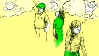 Illustration von Menschen mit Gedankenblasen