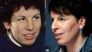 Porträtbild von Vreni Schneider auf zwei Bildern: In den 80er Jahren (links) und heute.