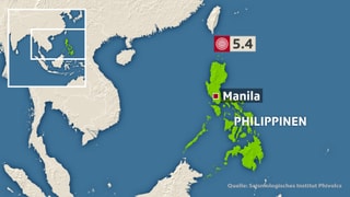 Karte Philippinen mit dem ersten Erdbeben