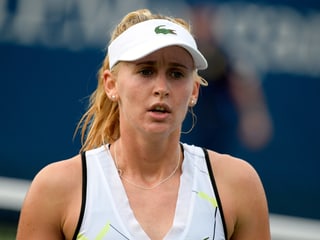 Jil Teichmann mit angesäuertem Gesichtsausdruck. Jil Teichmann mit angesäuertem Gesichtsausdruck.