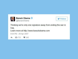 Erster Tewwt von Barack Obama.