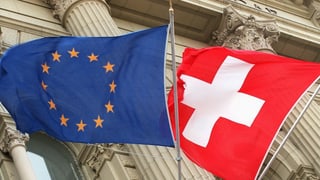Europa- und Schweizerflagge.