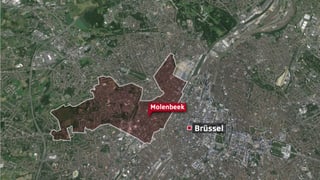 Sattelliten-Ansicht von Brüssel, rot eingezeichnet das Quartier Molenbeek.