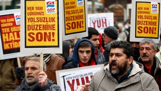 Demonstranten halten Plakate Demonstranten halten Plakate