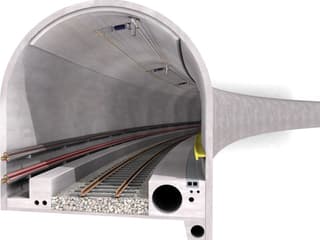 Visualisierung eines Bahntunnels mit Hochspannungsleitung.