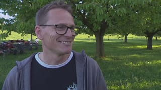 Lachender Mann auf einer Wiese. Lachender Mann auf einer Wiese.