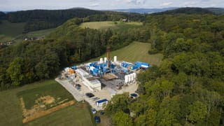 Blick auf den Bohrplatz der Nagra am Standortortgebiet Bäzberg 2 im Kanton Aargau. Blick auf den Bohrplatz der Nagra am Standortortgebiet Bäzberg 2 im Kanton Aargau.