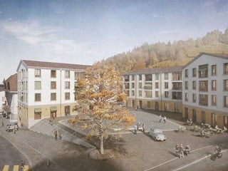 Visualisierung des neu geplanten Dorfplatzes in der Luzerner Gemeinde Entlebuch.