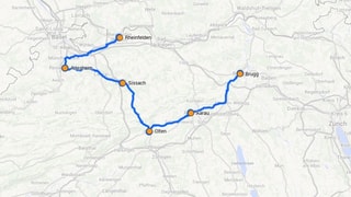 Karte mit der ganzen Route eingezeichnet. Karte mit der ganzen Route eingezeichnet.
