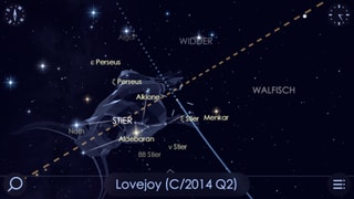 Die App Solar Walk 2 zeigt den Kometen am Nachthimmel und seine Flugbahn.