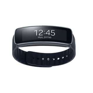 Schwarze Armbanduhr mit gebogenem Display.