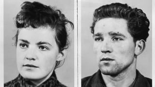Altes schwarzweiss Foto von einer Frau und einem Mann aus Verbrecherkartei Altes schwarzweiss Foto von einer Frau und einem Mann aus Verbrecherkartei