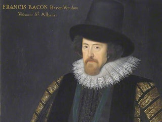 Das gemalte Porträt eines Mannes mit hohem Hut und reicher Kleidung.
