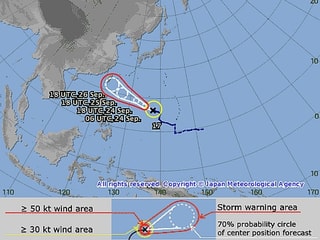 Voraussichtliche Zugbahn eines Taifuns vor China