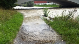 Überschwemmter Fussweg am Ufer der Sihl