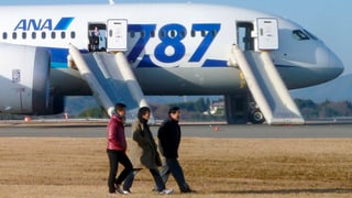 Passagiere verlassen den notgelandeten «Dreamliner» auf dem Takamatsu-Flughafen im Westen von Japan.
