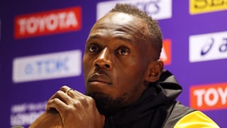 Usain Bolt bei einer Pressekonferenz.