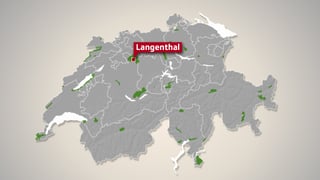Karte der Schweiz mit kleinen grünen Punkten.