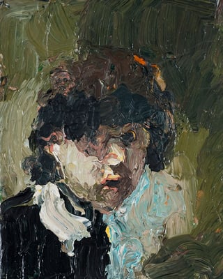 Neuinterpretation eines Selbstporträts von Rembrandt: dicke Farbschichten, eher kurze Pinselstriche