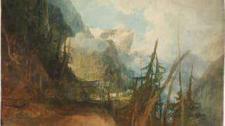 Ein Aquarell von William Turner: Landschaftsbild mit den Alpen im Hintergrund. Ein Aquarell von William Turner: Landschaftsbild mit den Alpen im Hintergrund.