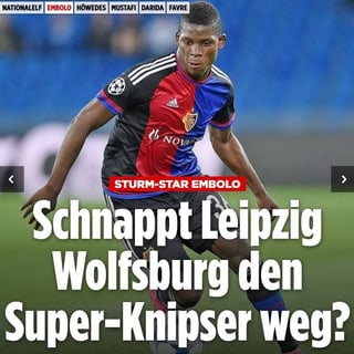 Titleblatt der Bild mit der Aufschrift: «Schnappt Leipzig Wolfsburg den Super-Knipser weg?»